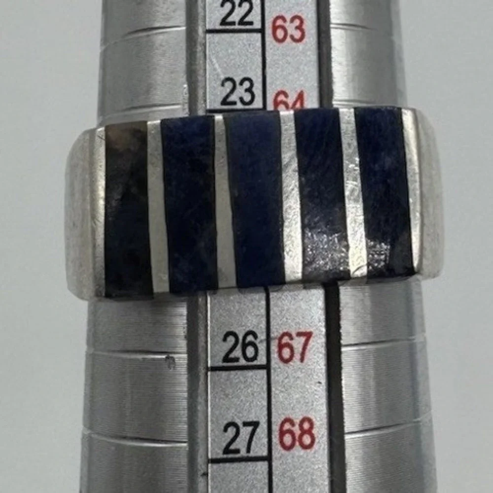 Vintage Taxco Mexico 925 Sterling Silver Blue Inlay Modernist Band Ring Size 11